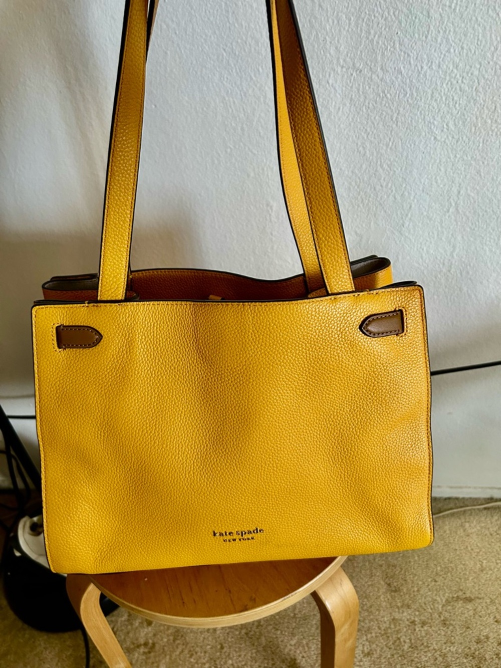 kate spade Yellow Pebbled Leather Tote with Brown Trim